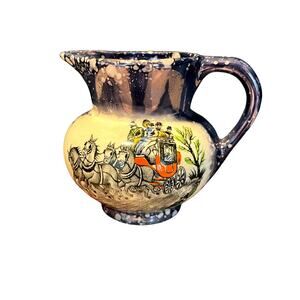 Old Castle vintage splatter lusterware pitcher with handle victorian stage coach